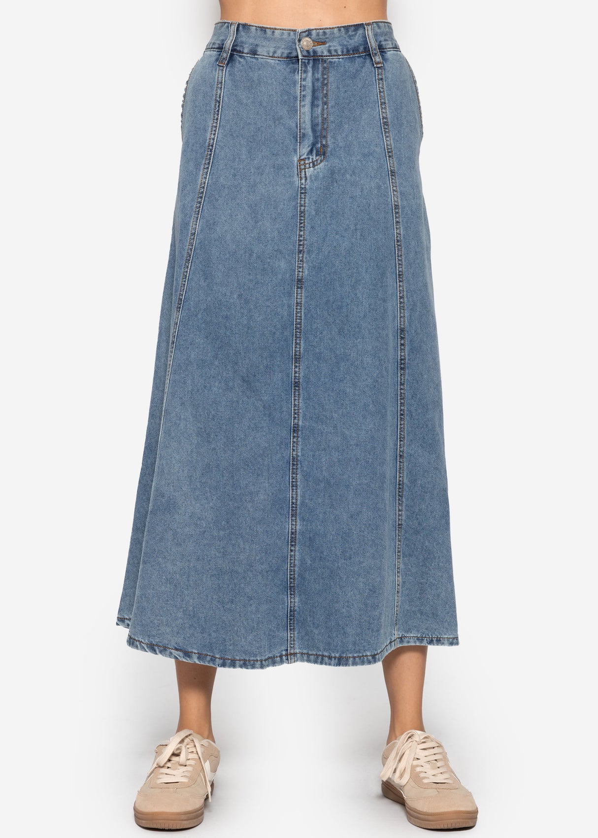 Midi jeans rock with dividing seams - blue