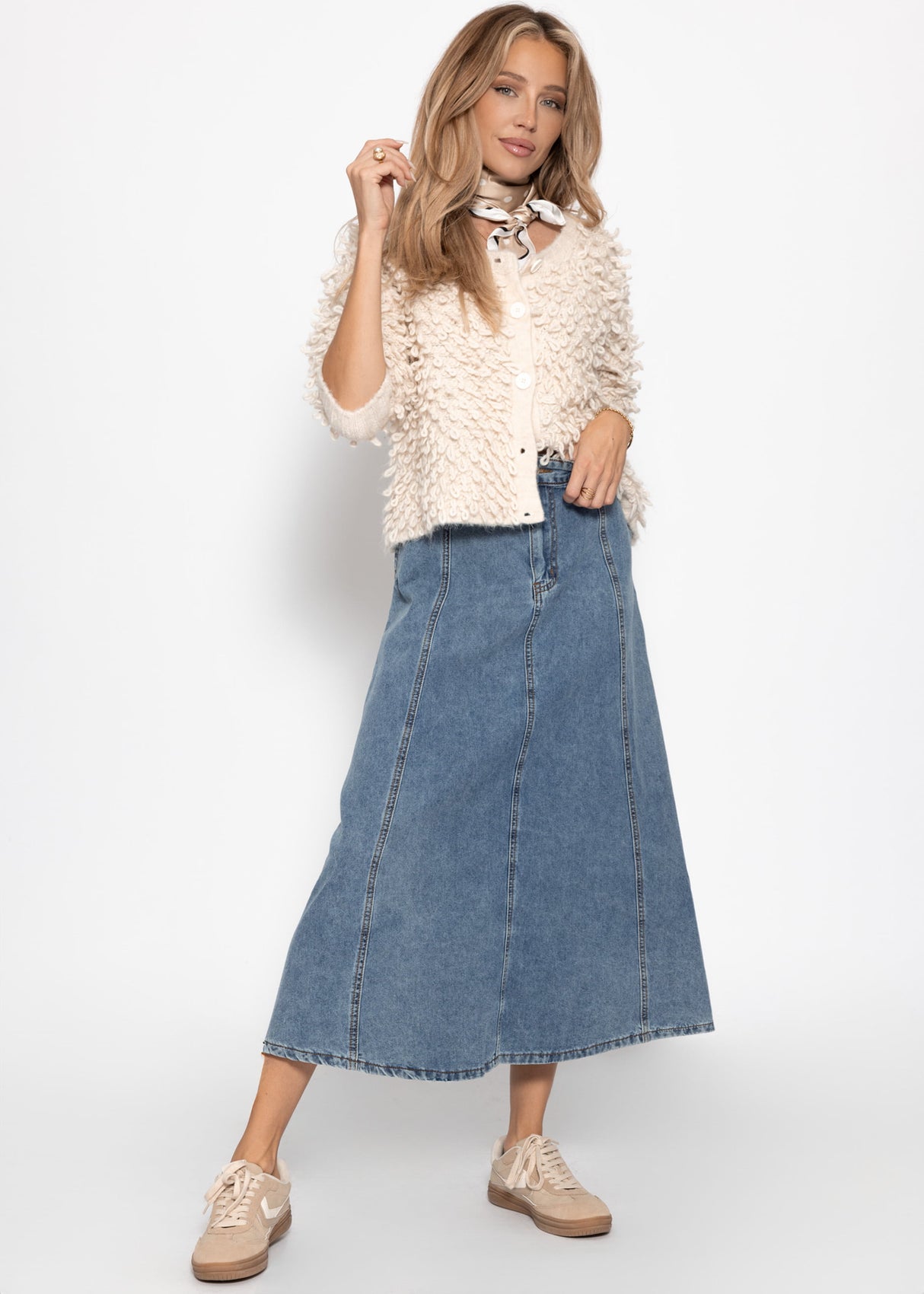 Midi jeans rock with dividing seams - blue