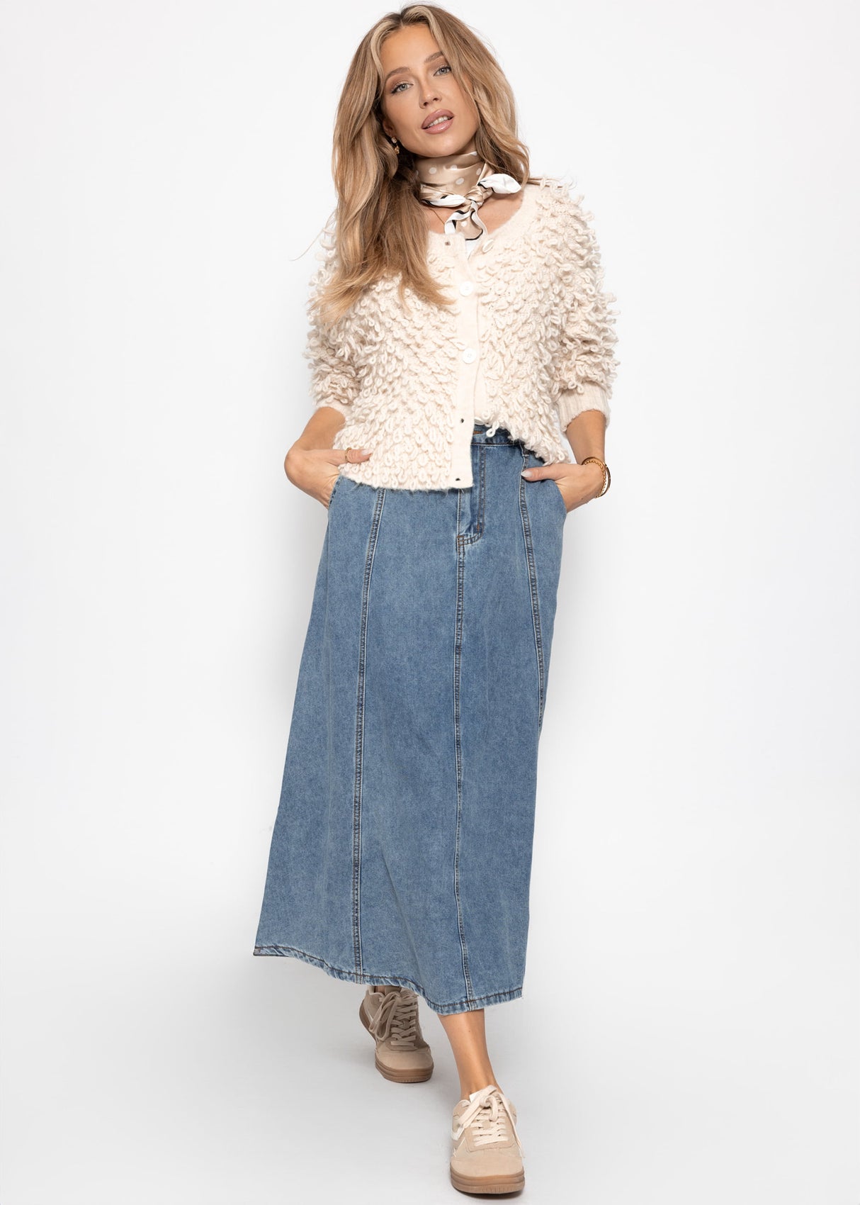 Midi jeans rock with dividing seams - blue