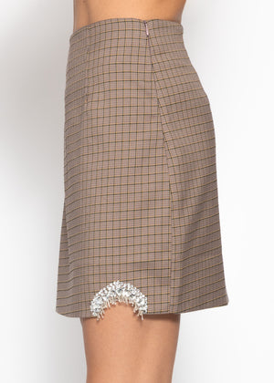 Mini skirt with checked pattern and decorative detail - grey