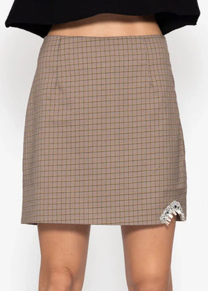 Mini skirt with checked pattern and decorative detail - grey