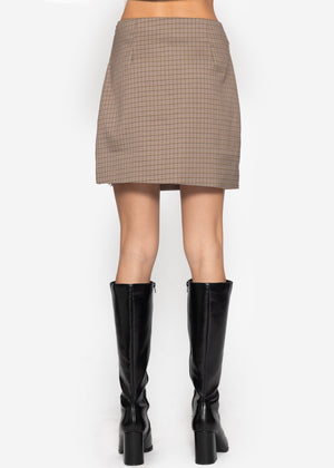 Mini skirt with checked pattern and decorative detail - grey