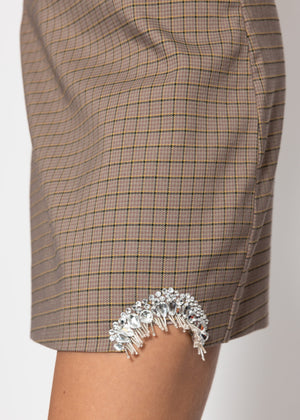 Mini skirt with checked pattern and decorative detail - grey