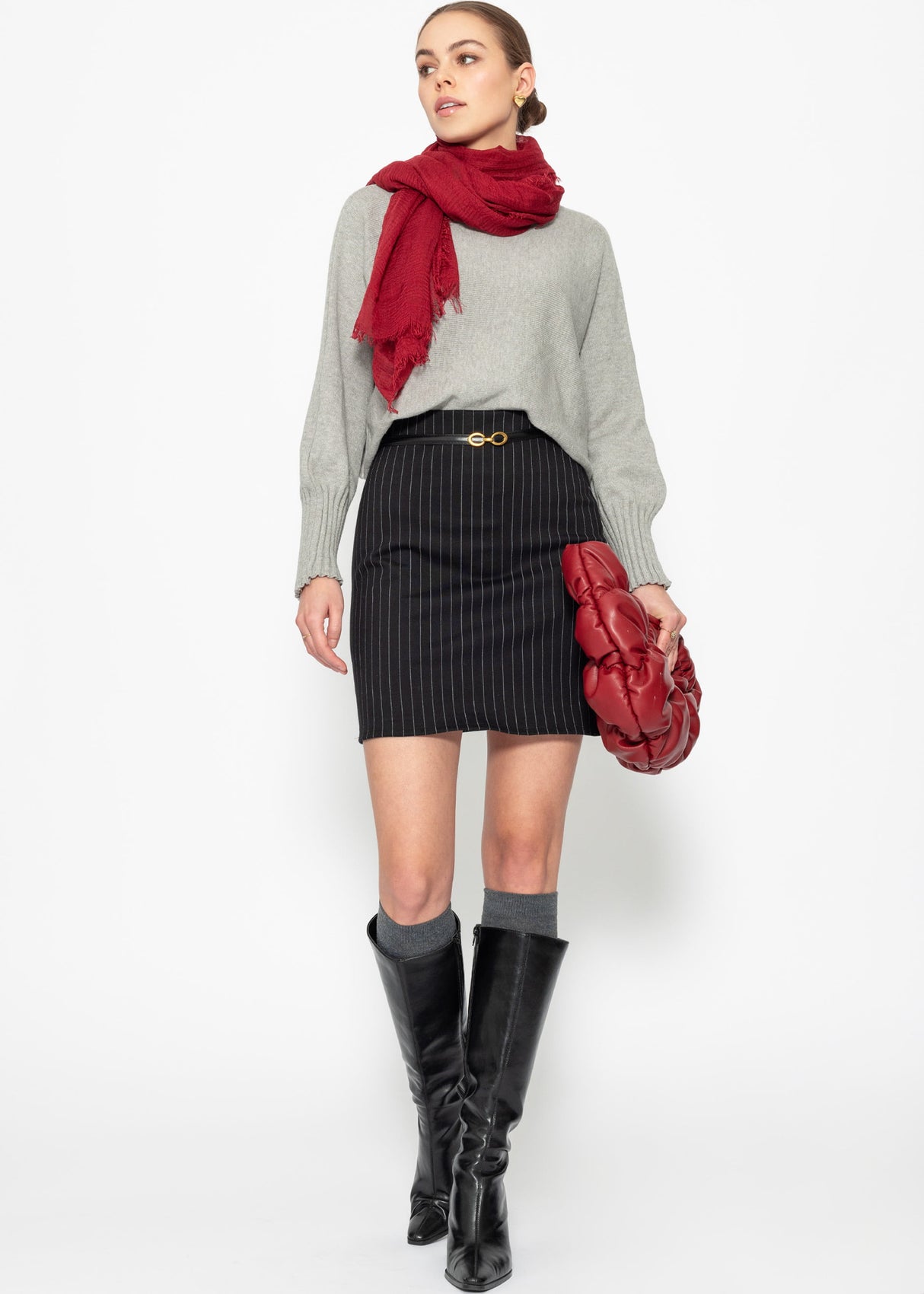 Mini skirt with pinstripes - black