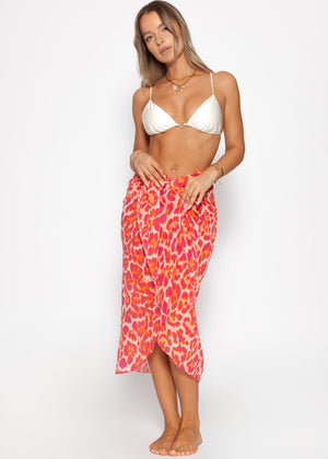 Musselin Beach Pareo with Leo Print - Pink