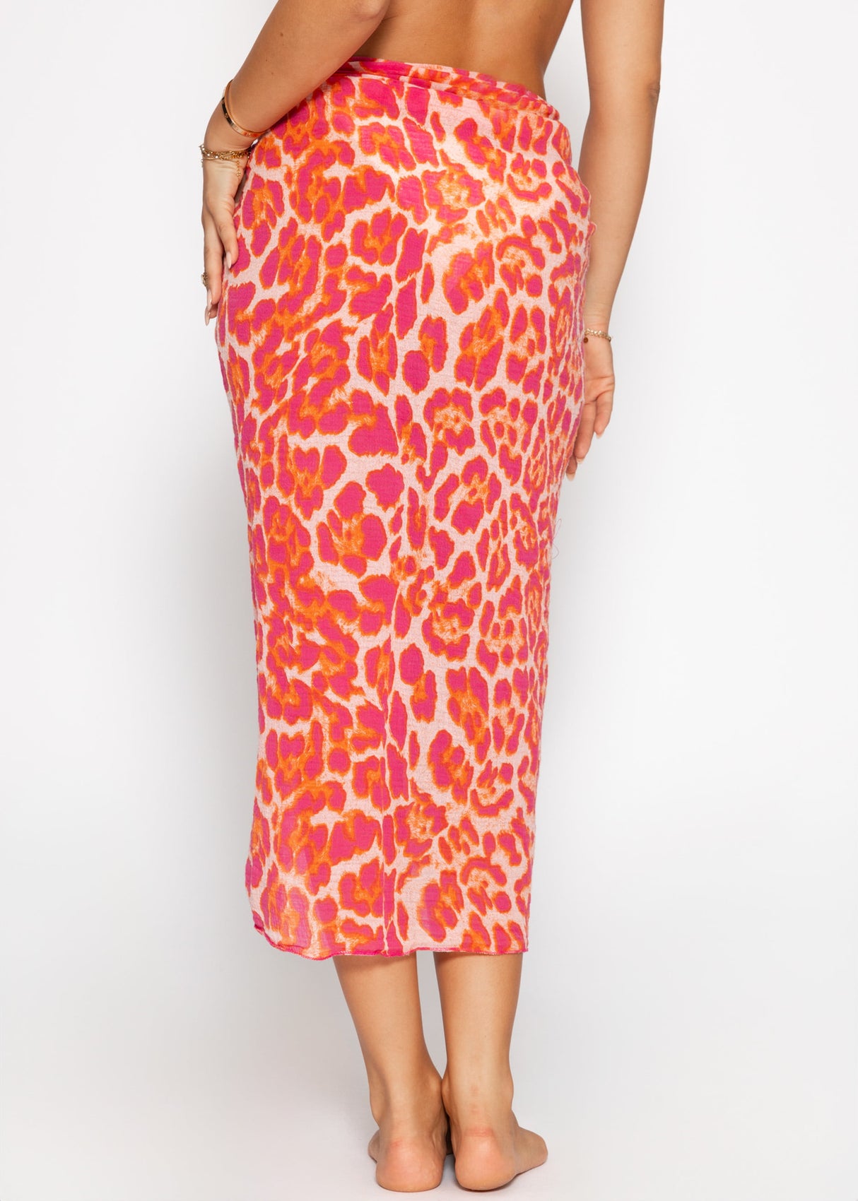 Musselin Beach Pareo with Leo Print - Pink