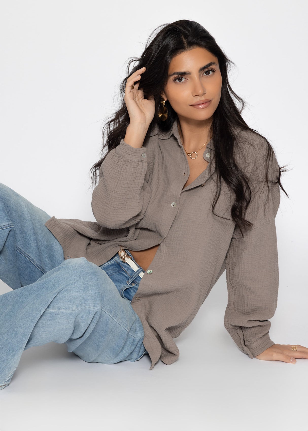 Muslin blouse in regular fit - taupe