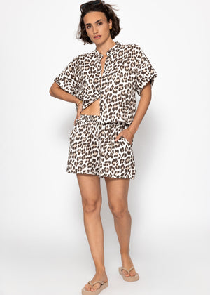 Musselin Blouse with Leo-Print-off-white brown