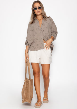 Musselin blouse with holes - taupe