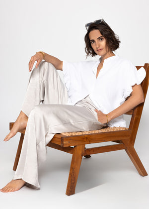 Musselin Bluse mit Rüschensaum - weiß