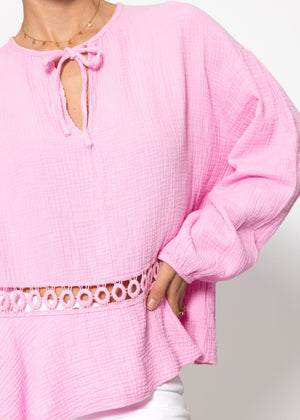 Musselin Bluse mit Schößchen - rosa