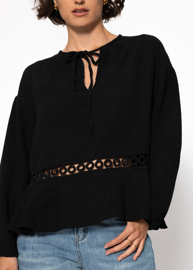 Muslin blouse with peplum - black