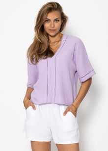 Muslin blouse with lace insert - lilac