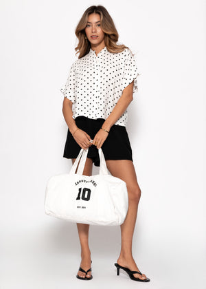 Muslin blouse with attached short sleeves and dots - off-white