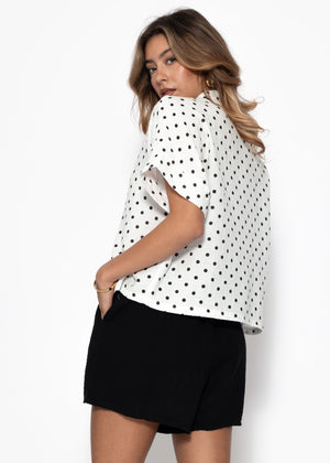 Muslin blouse with attached short sleeves and dots - off-white