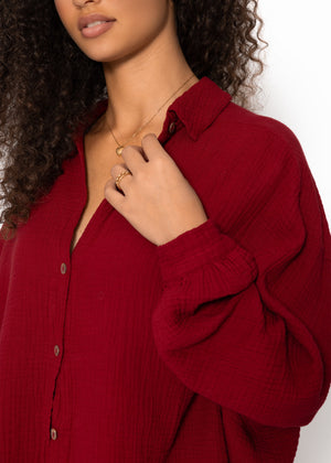 Muslin blouse oversize, short, dark red