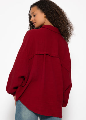 Muslin blouse oversize, short, dark red