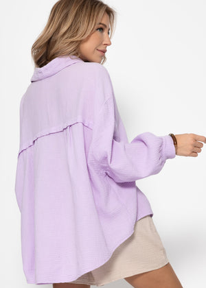 Musselin Bluse oversize, kurz, flieder