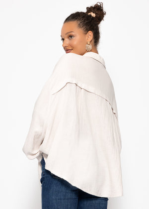 Muslin blouse oversize, short, light beige