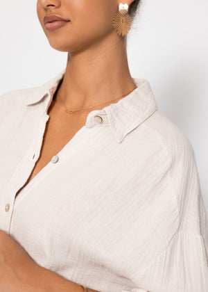 Muslin blouse oversize, short, light beige