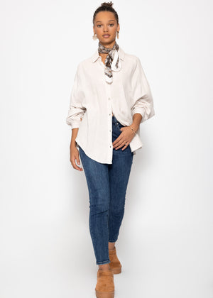 Muslin blouse oversize, short, light beige
