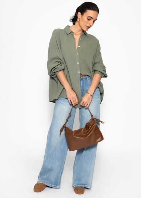 Musselin Bluse oversize, kurz - khaki