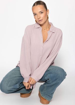 Muslin blouse oversize, short, powder pink