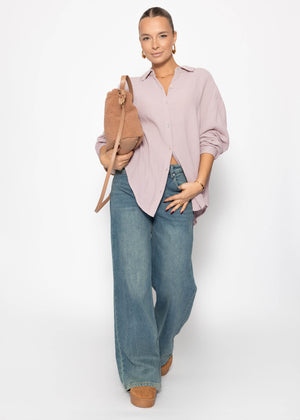 Muslin blouse oversize, short, powder pink
