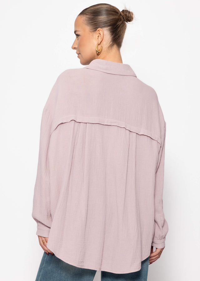 Short oversized muslin blouse - powder rose