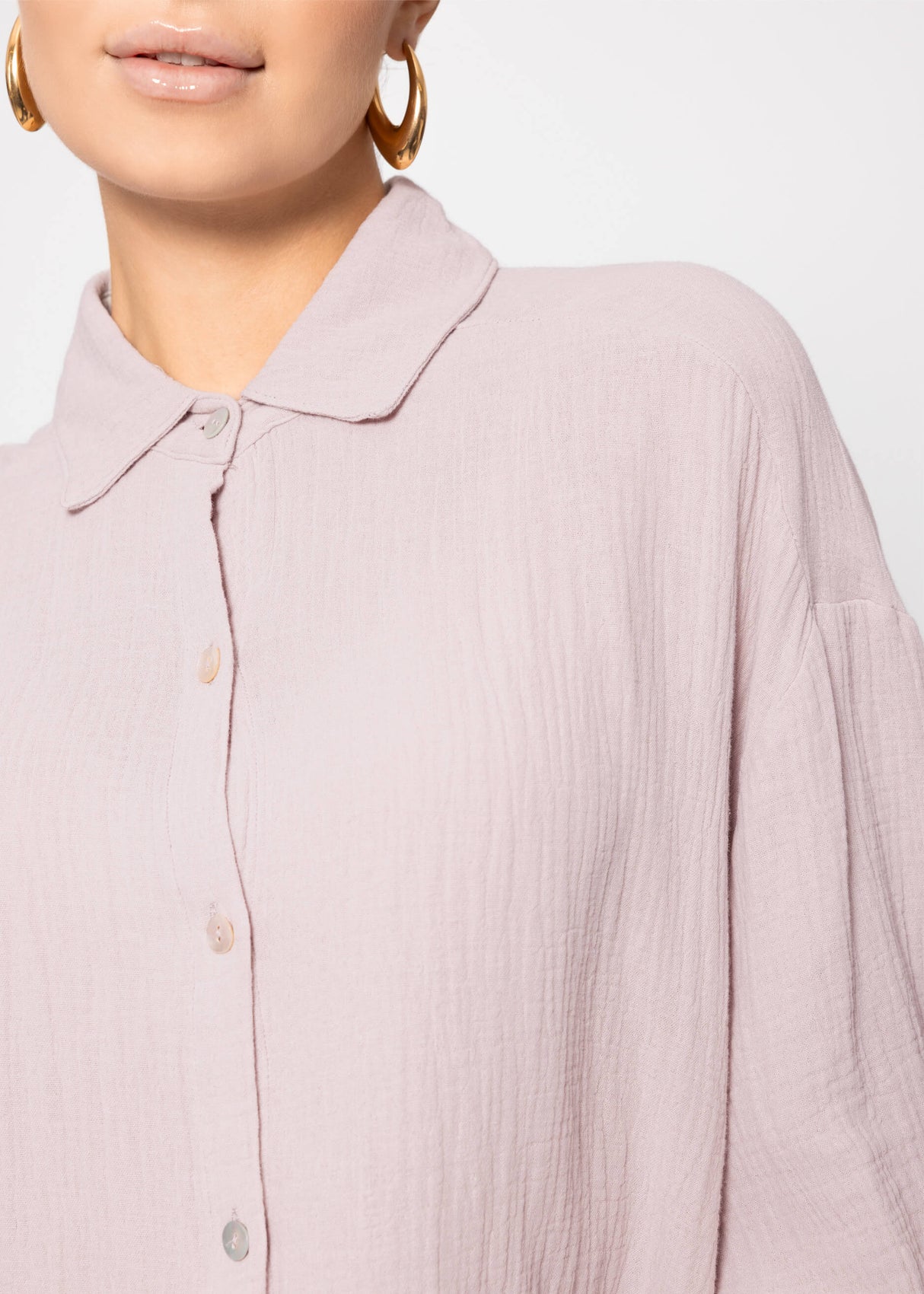 Muslin blouse oversize, short, powder pink