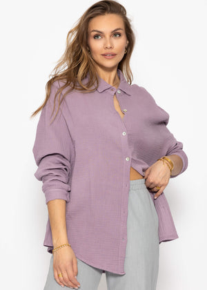 Musselin Bluse oversize, kurz, violett