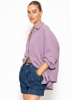 Muslin blouse oversize, short, purple