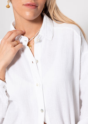 Muslin blouse oversize, short, white