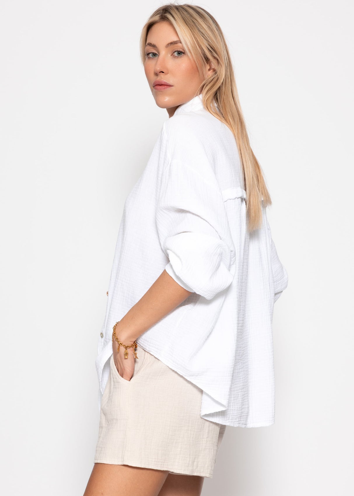 Muslin blouse oversize, short, white