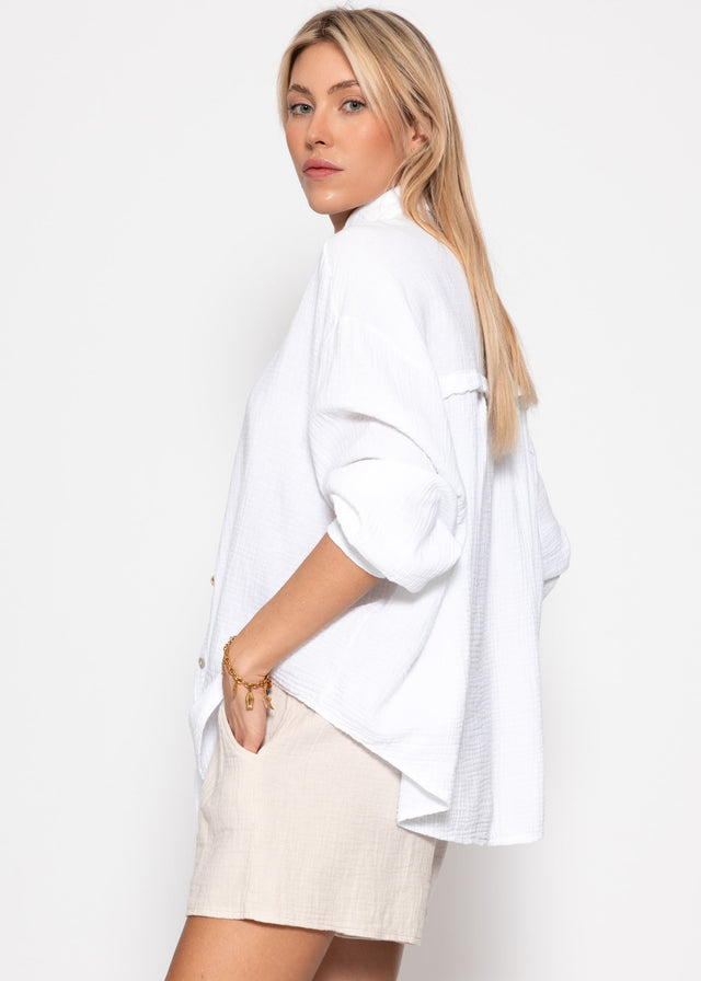 Short oversized muslin blouse - white