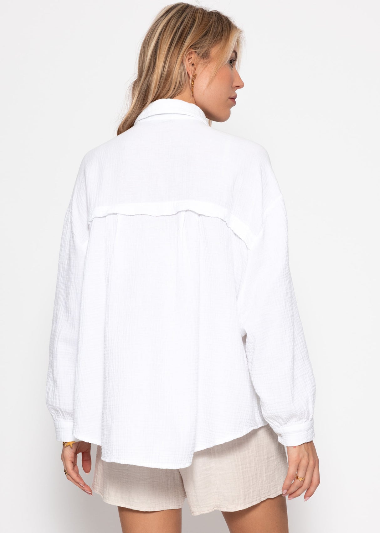 Muslin blouse oversize, short, white