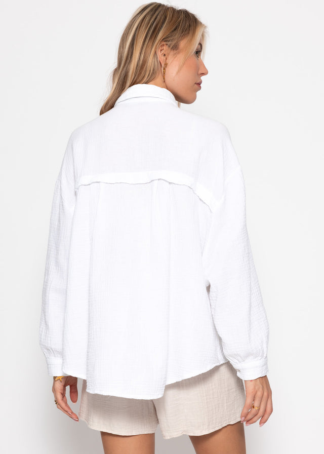 Short oversized muslin blouse - white