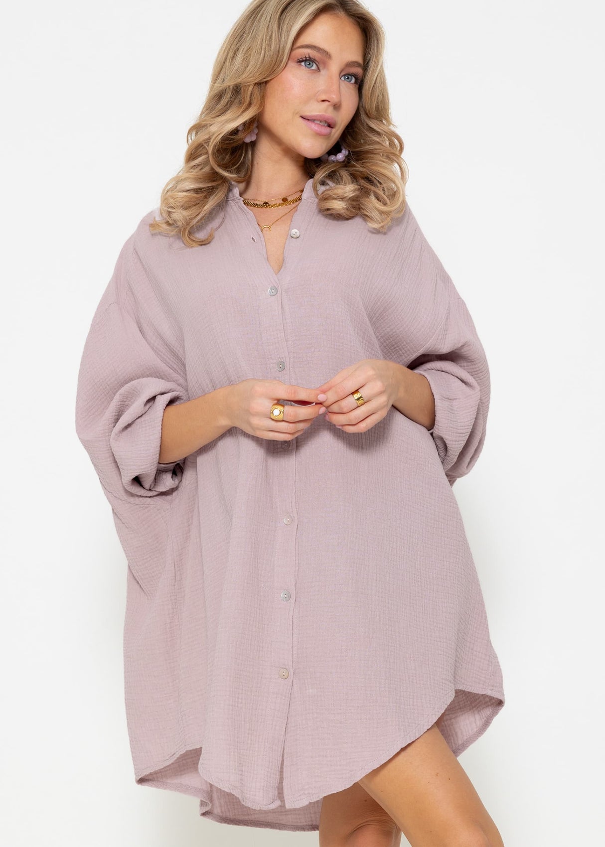 Musselin Bluse oversize, puderrosa