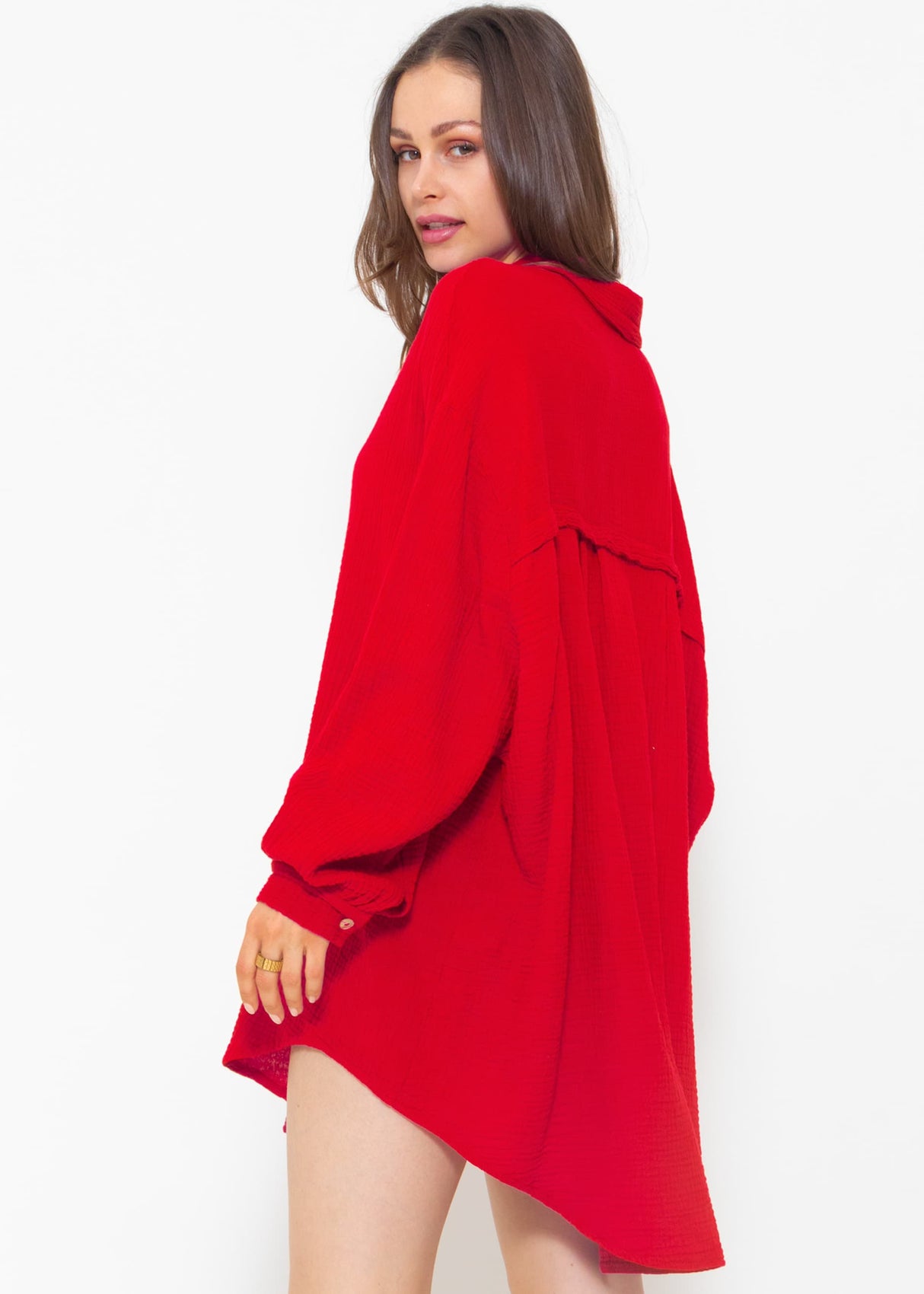 Muslin blouse oversize, red