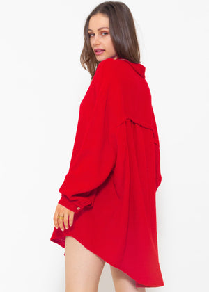 Muslin blouse oversize, red