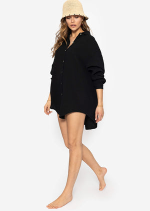 Musselin Bluse oversize, schwarz