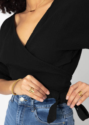 Muslin wrap blouse - black
