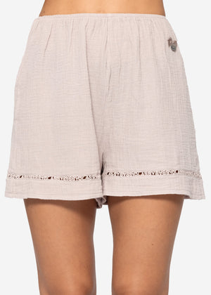 Musselin Pyjamashorts mit Spitzenborte - altrosa