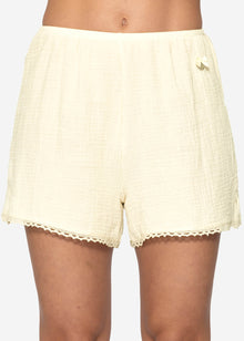Musselin Pyjamashorts mit Spitzenborte - buttergelb