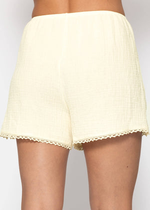 Musselin Pyjamashorts mit Spitzenborte - buttergelb