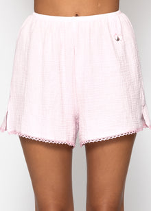 Musselin Pyjamashorts mit Spitzenborte - rosa