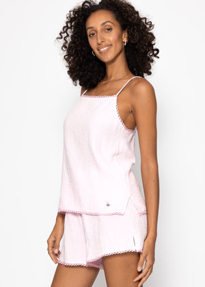 Muslin pyjama top with lace trim - pink