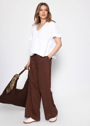 Muslin Shirt with Ruffles and Deep V-Neck - White