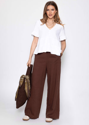 Muslin Shirt with Ruffles and Deep V-Neck - White