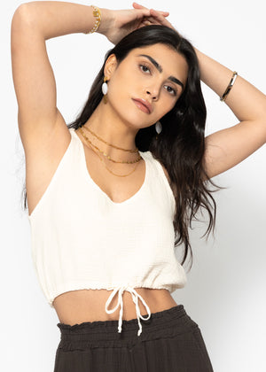 Muslin top with drawstring - light beige